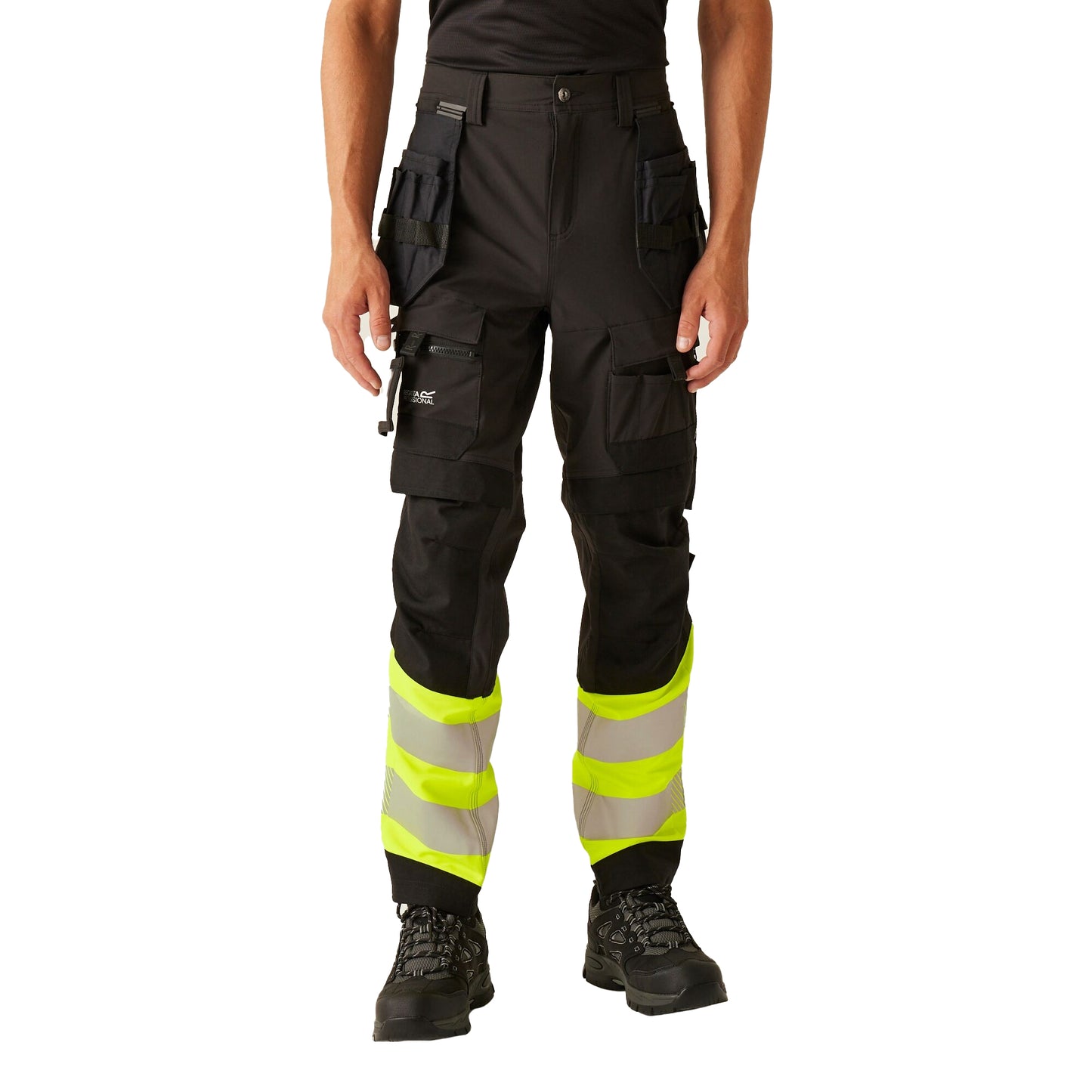 Yellow-Black - Front - Regatta Mens High-Vis Holster Pocket Work Trousers