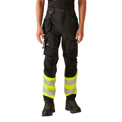 Yellow-Black - Front - Regatta Mens High-Vis Holster Pocket Work Trousers