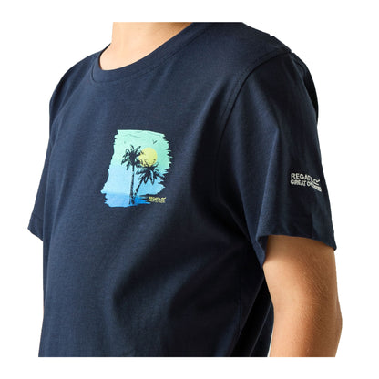 Navy - Side - Regatta Childrens-Kids Bosley Back Print T-Shirt