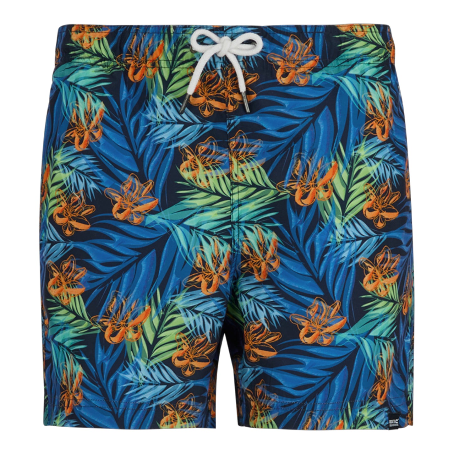 Navy - Front - Regatta Mens Loras Tropical Leaves Swim Shorts