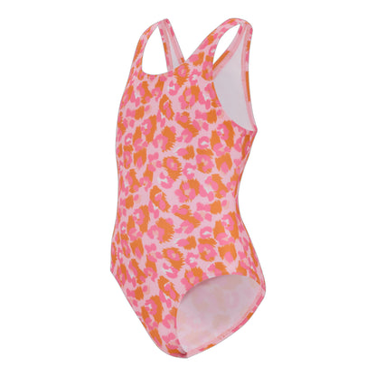 Orange Peel - Side - Regatta Girls Katrisse Leopard One Piece Swimsuit