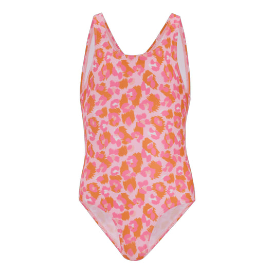 Orange Peel - Front - Regatta Girls Katrisse Leopard One Piece Swimsuit