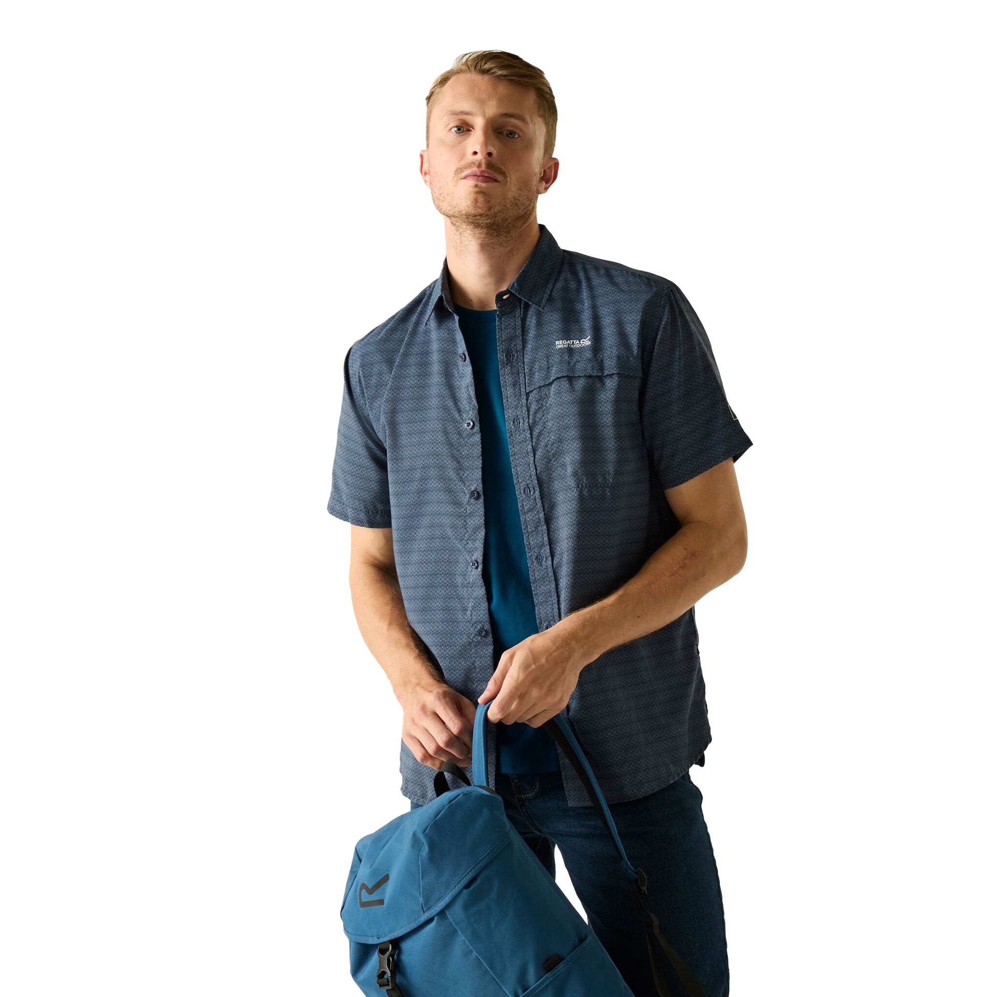 China Blue - Lifestyle - Regatta Mens Mindano Triangle Short-Sleeved Shirt
