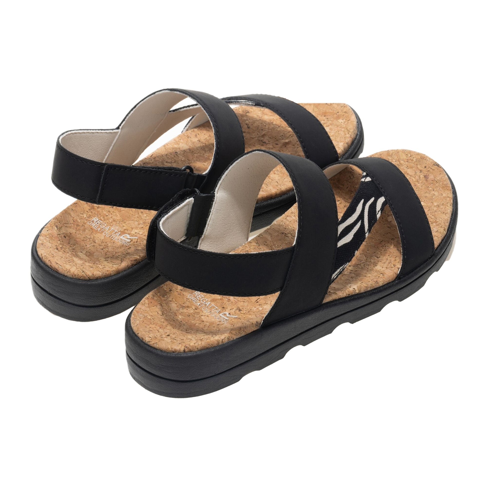 Black - Back - Regatta Womens-Ladies Rylie Zebra Print Sandals