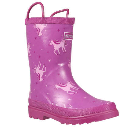 Unicorn-Red Ochre - Back - Regatta Great Outdoors Childrens-Kids Minnow Patterned Wellington Boots