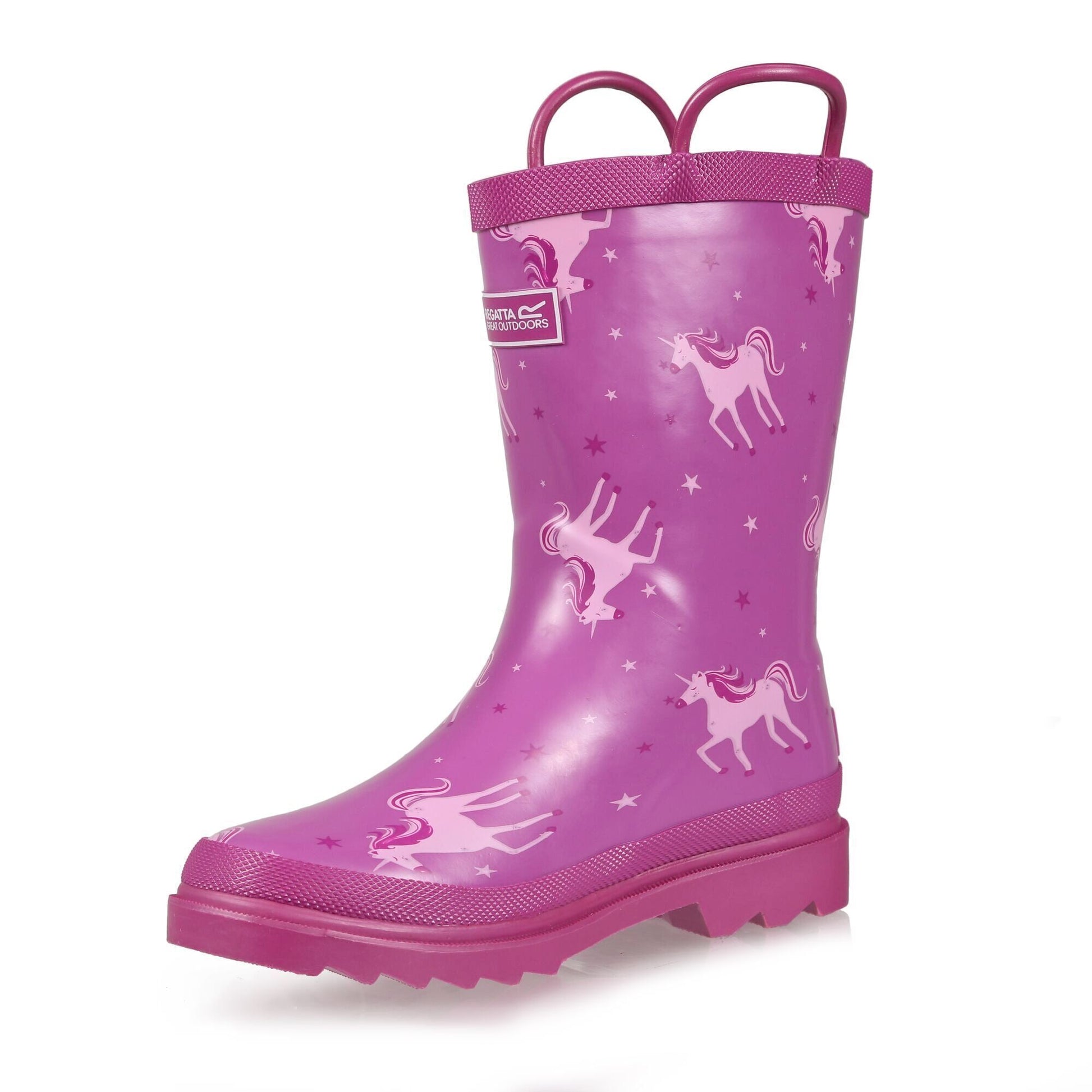 Unicorn-Red Ochre - Pack Shot - Regatta Great Outdoors Childrens-Kids Minnow Patterned Wellington Boots