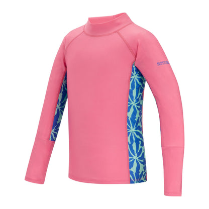 Pink Lemonade-Sonic Blue - Side - Regatta Childrens-Kids Hoku II Floral Swim Top