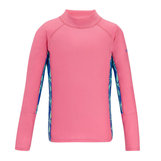 Pink Lemonade-Sonic Blue - Front - Regatta Childrens-Kids Hoku II Floral Swim Top