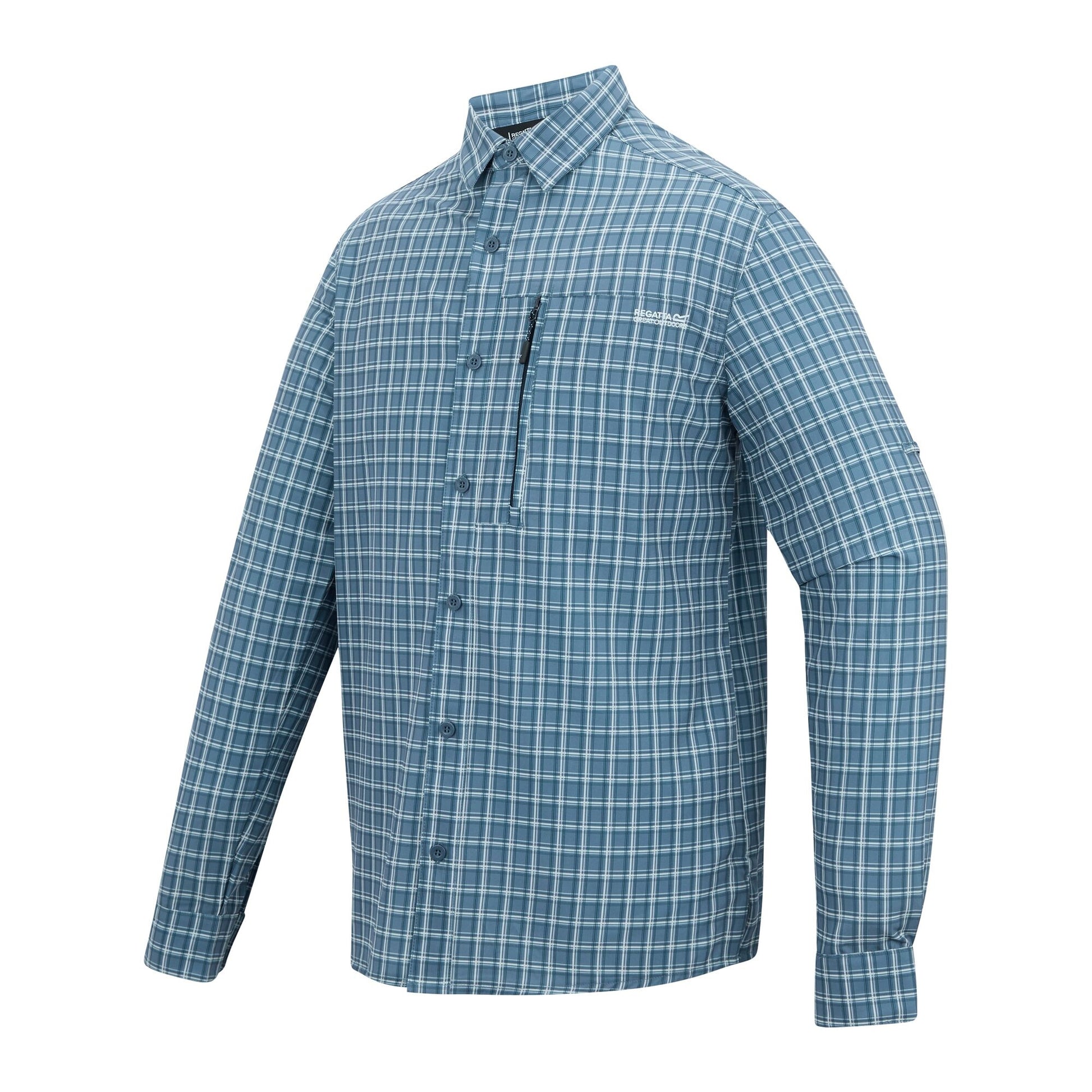 China Blue - Side - Regatta Mens Checked Insect Repellent Travel Shirt