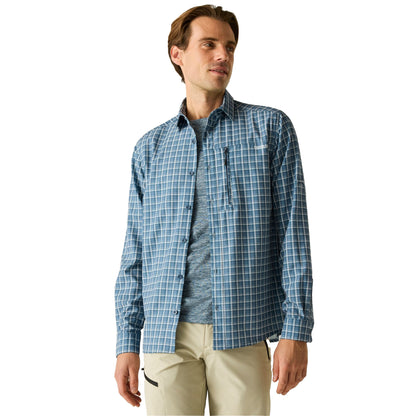 China Blue - Lifestyle - Regatta Mens Checked Insect Repellent Travel Shirt