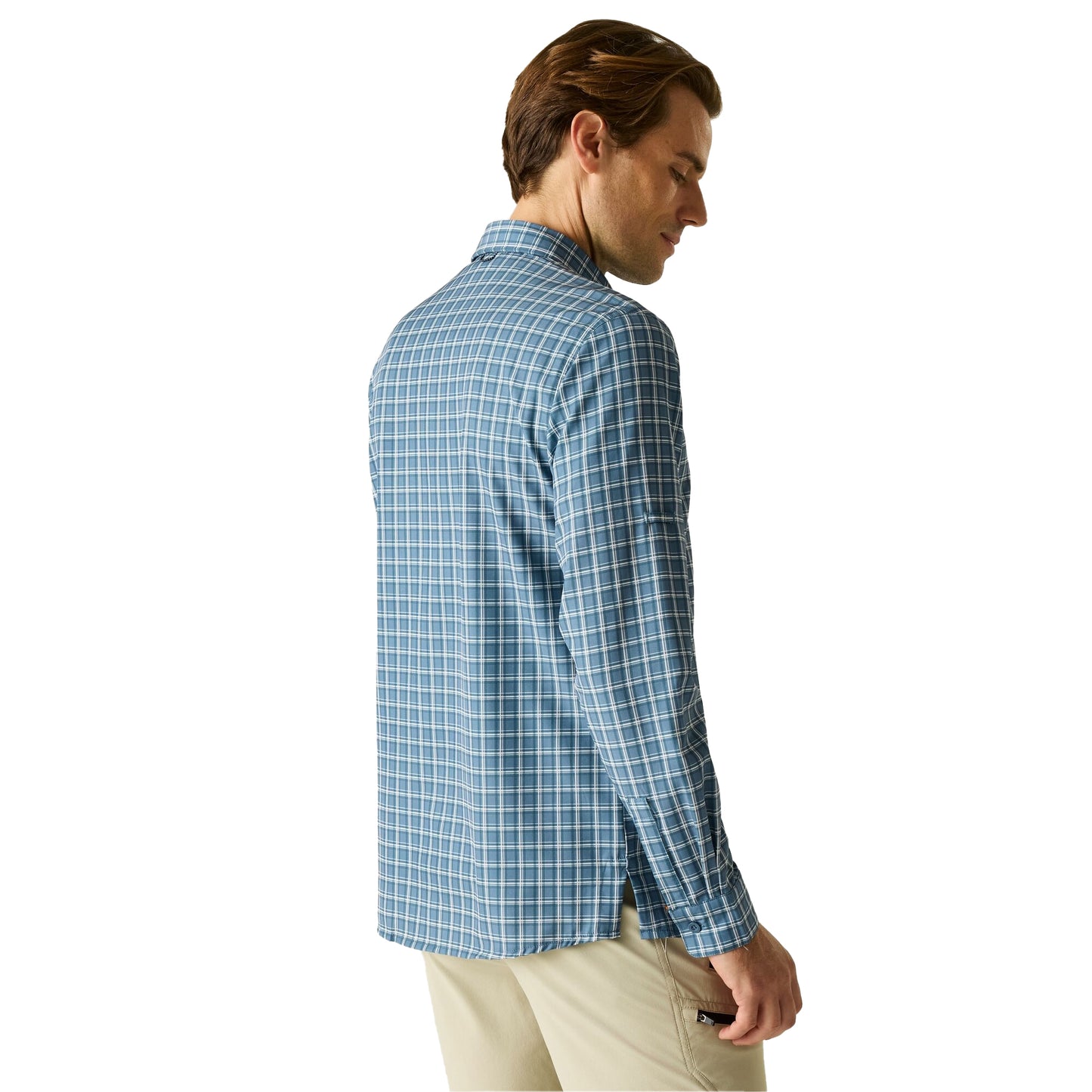 China Blue - Pack Shot - Regatta Mens Checked Insect Repellent Travel Shirt
