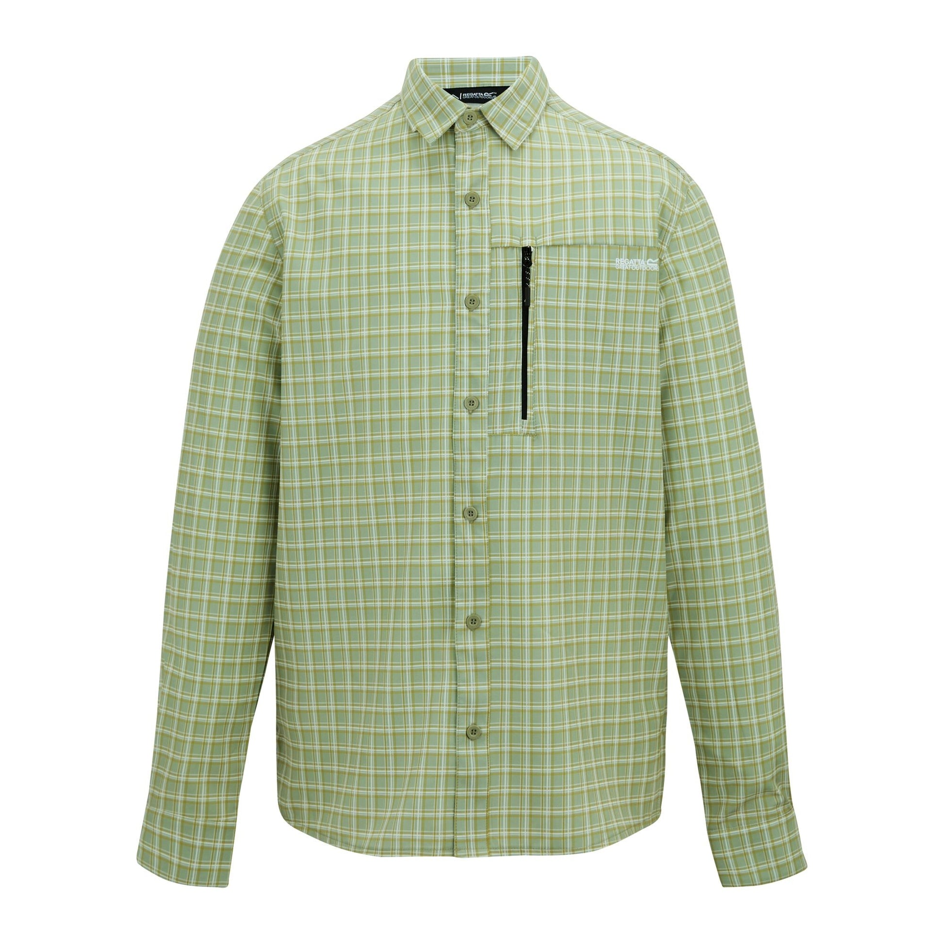 Light Sage - Front - Regatta Mens Checked Insect Repellent Travel Shirt