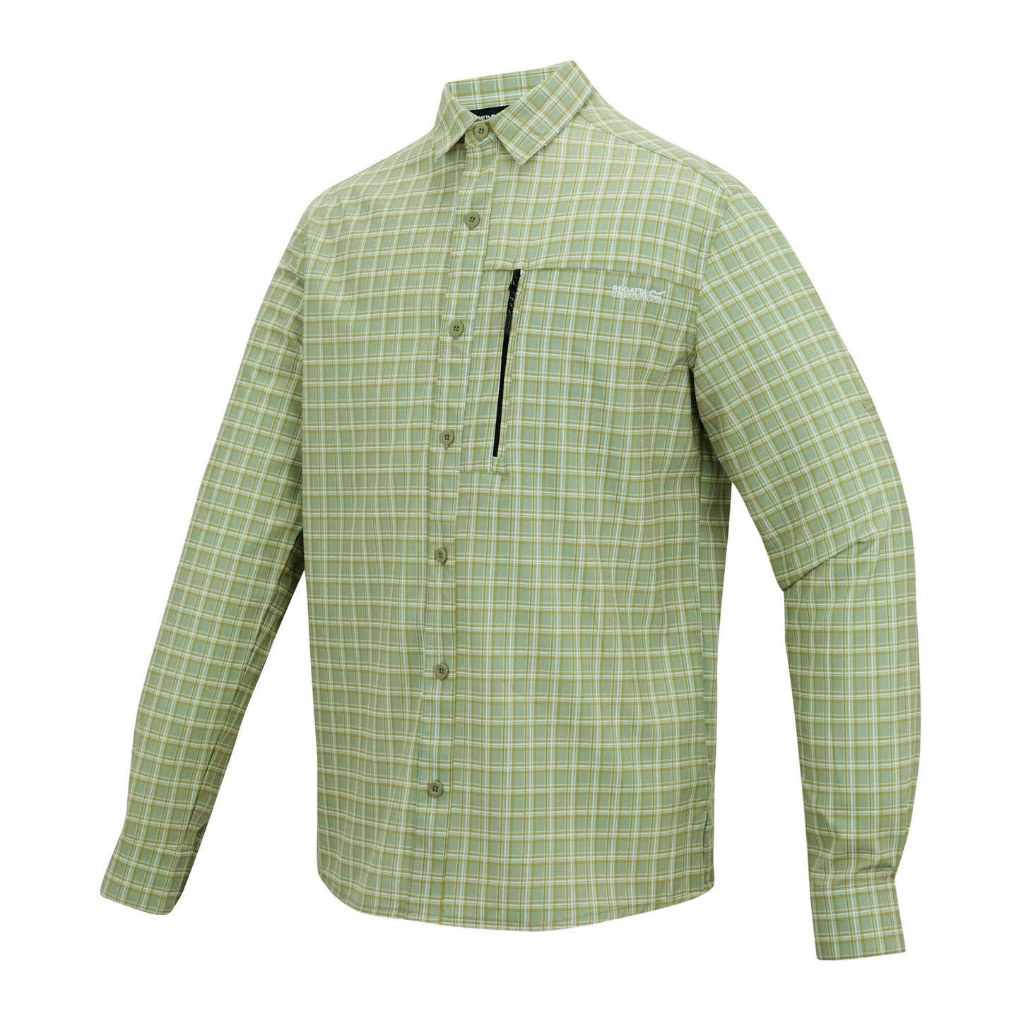 Light Sage - Side - Regatta Mens Checked Insect Repellent Travel Shirt