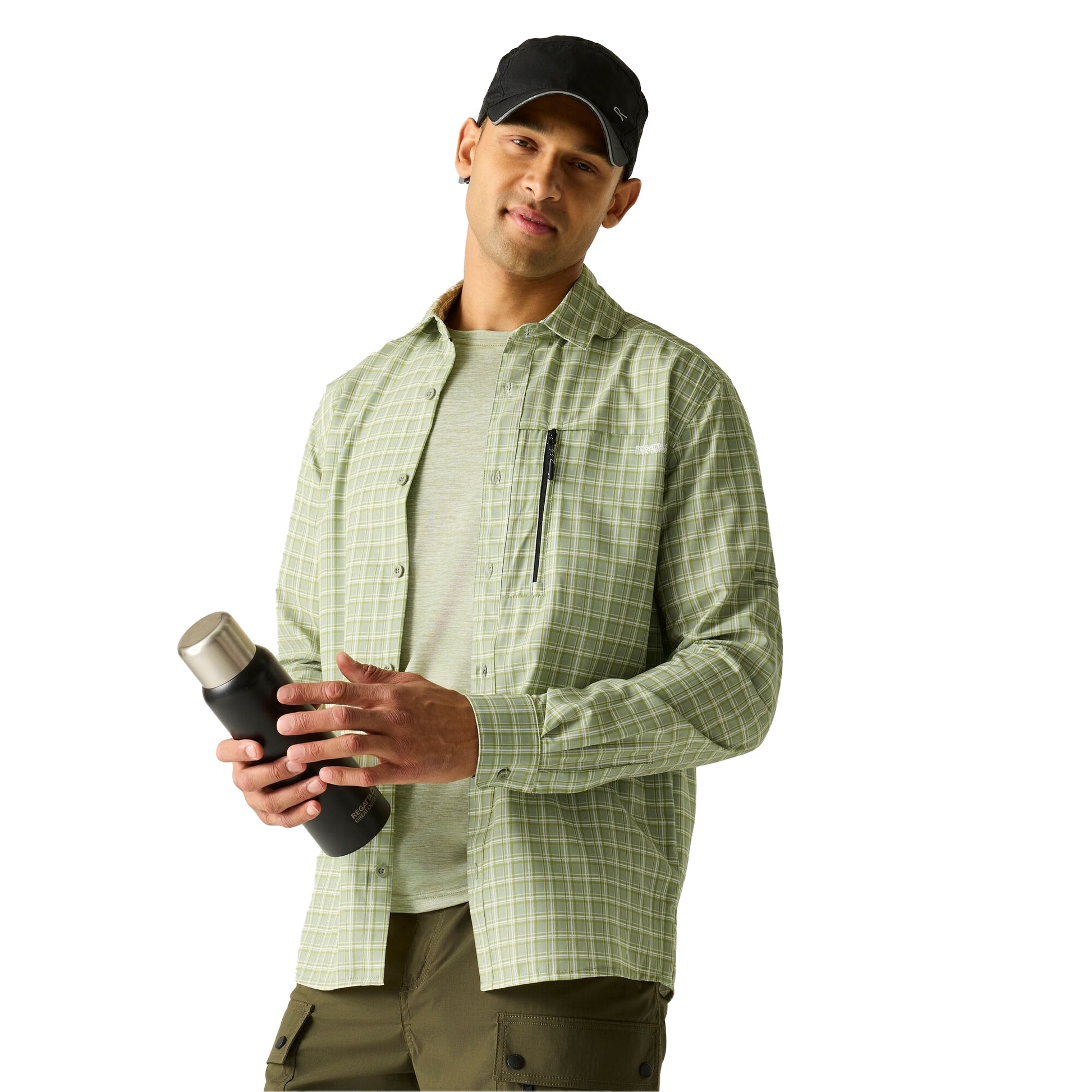 Light Sage - Lifestyle - Regatta Mens Checked Insect Repellent Travel Shirt