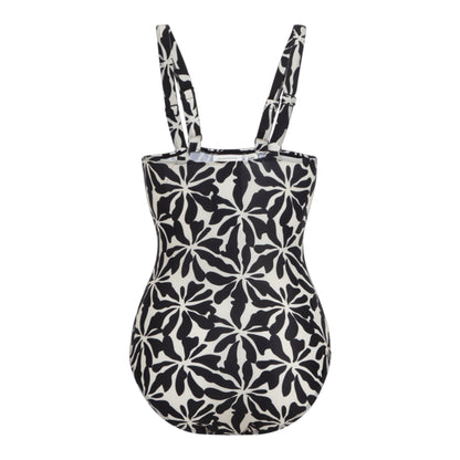 Beige - Back - Regatta Womens-Ladies Sakari Abstract Floral Tummy Control One Piece Swimsuit