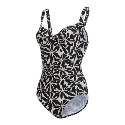Beige - Side - Regatta Womens-Ladies Sakari Abstract Floral Tummy Control One Piece Swimsuit