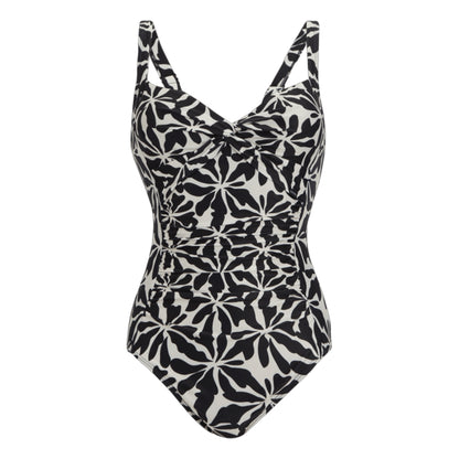 Beige - Front - Regatta Womens-Ladies Sakari Abstract Floral Tummy Control One Piece Swimsuit