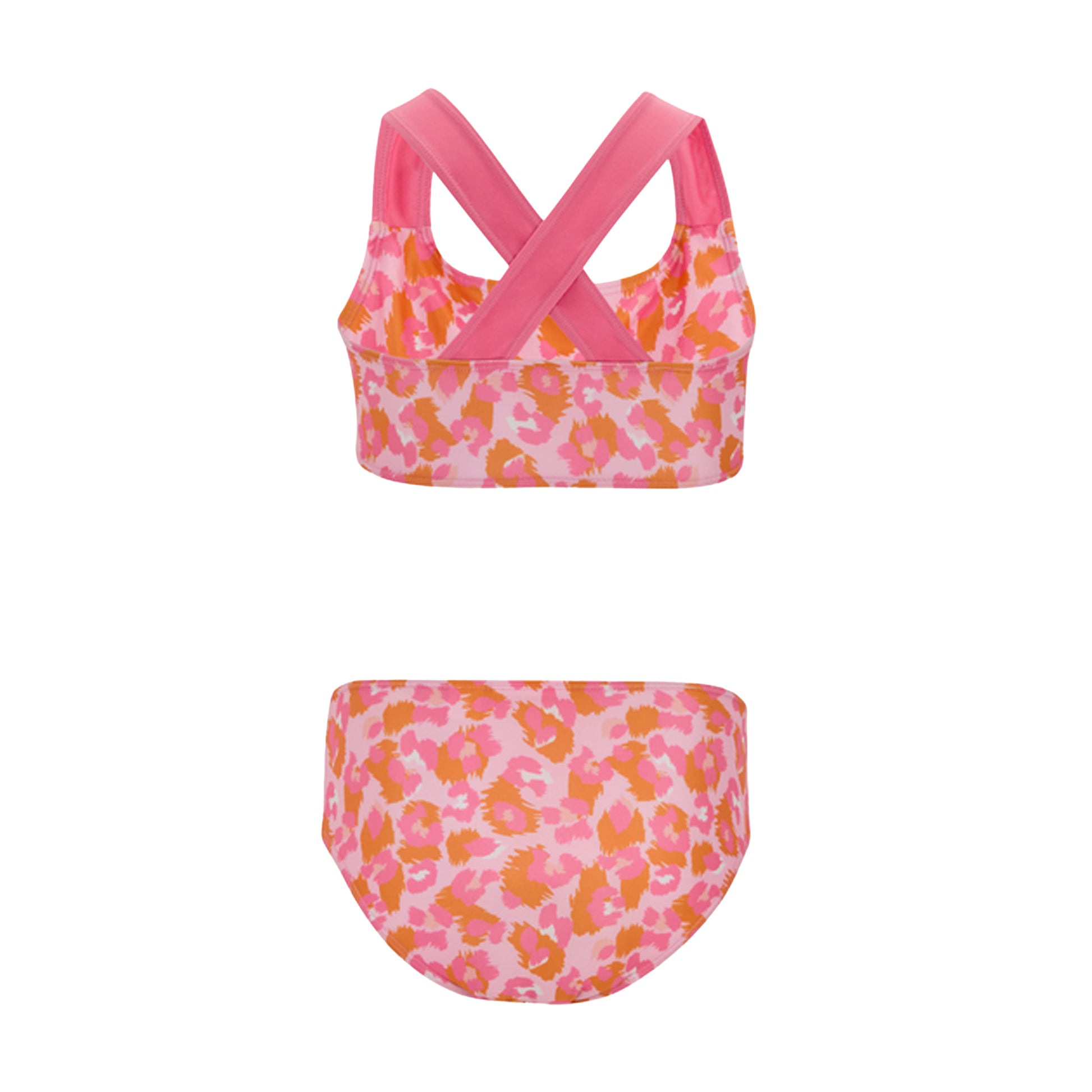 Orange Peel-Pink Lemonade - Back - Regatta Girls Dakaria III Leopard Print Bikini Set