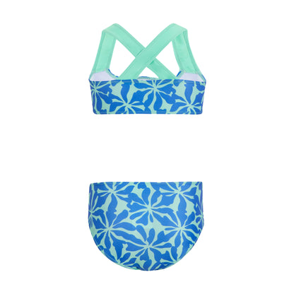 Sonic Blue-Ice Green - Back - Regatta Girls Dakaria III Floral Bikini Set