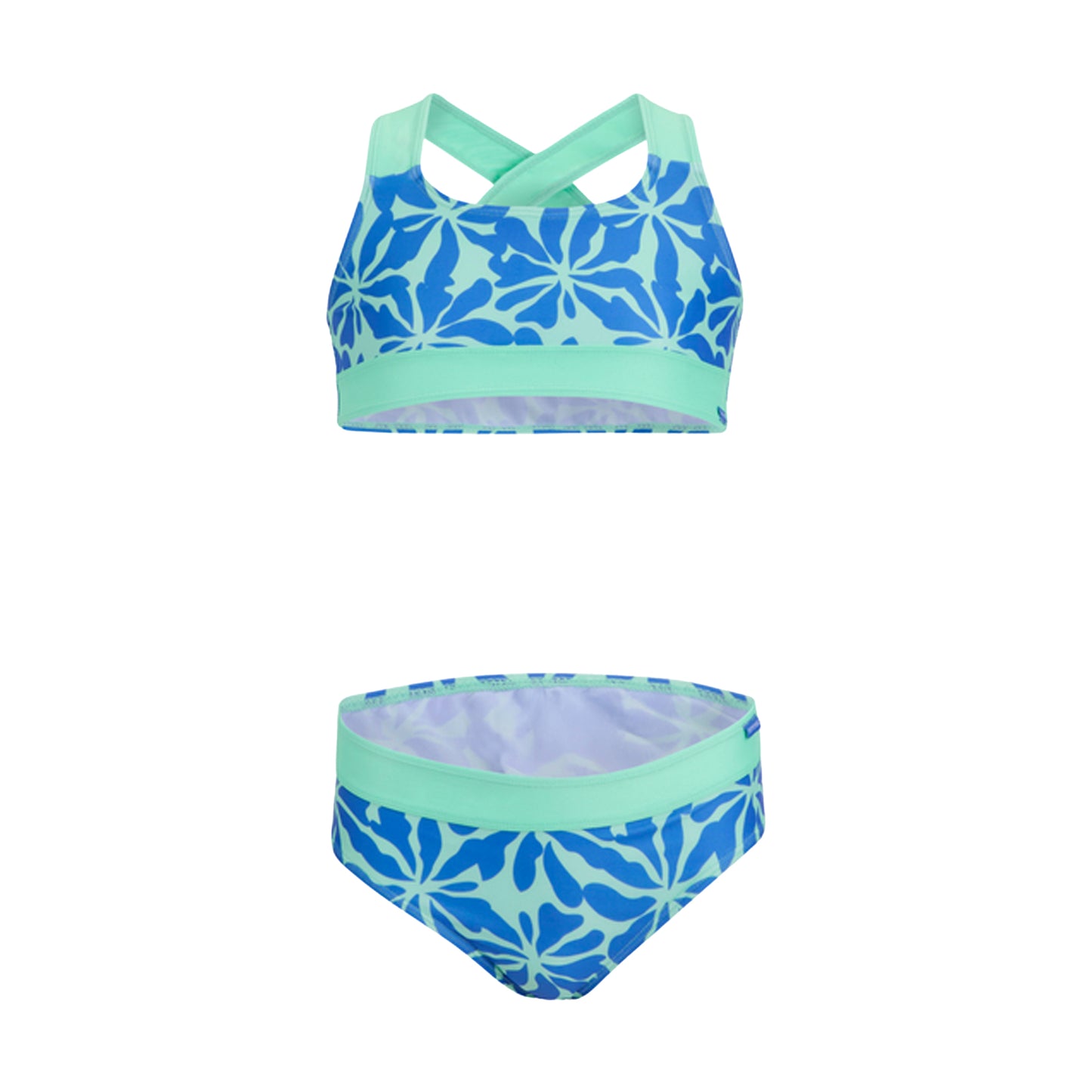 Sonic Blue-Ice Green - Front - Regatta Girls Dakaria III Floral Bikini Set