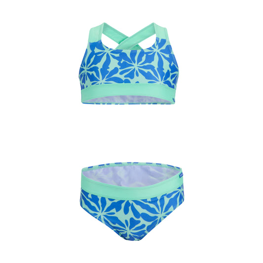 Sonic Blue-Ice Green - Front - Regatta Girls Dakaria III Floral Bikini Set