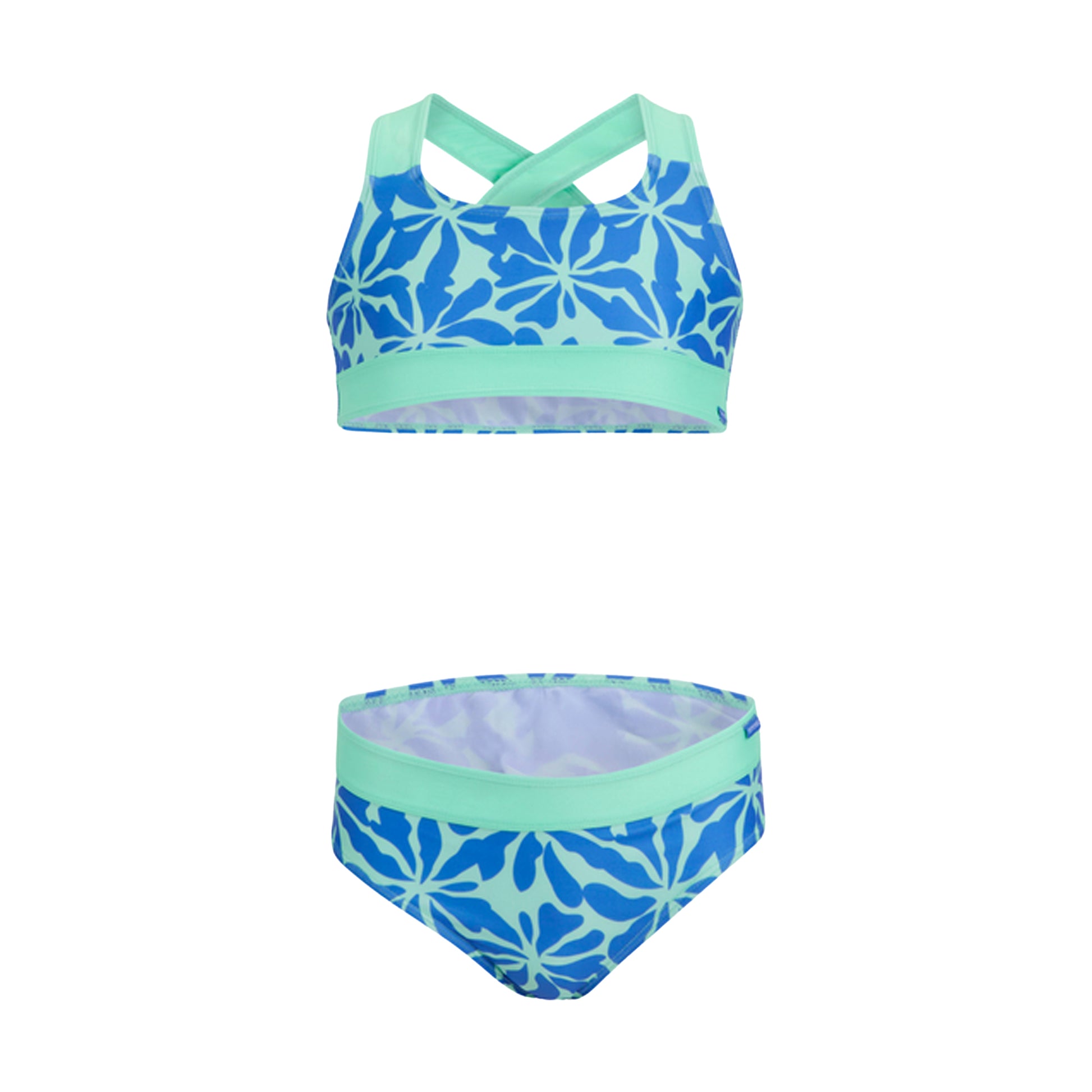 Sonic Blue-Ice Green - Front - Regatta Girls Dakaria III Floral Bikini Set