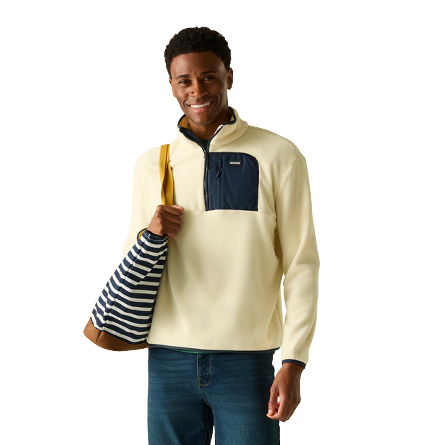 White Stone-Navy - Lifestyle - Regatta Mens Frankie Half Zip Fleece Top