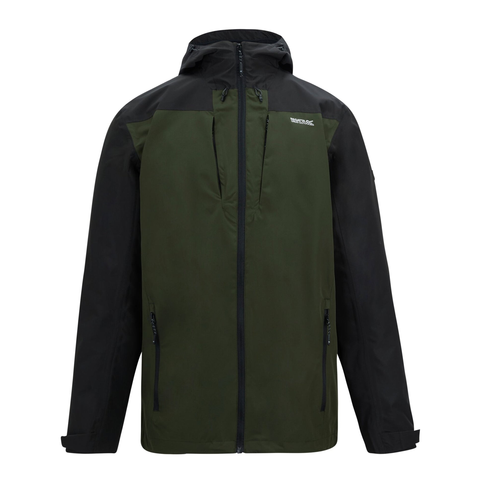 Khaki Green-Black - Front - Regatta Mens Calderdale Colour Block Waterproof Jacket
