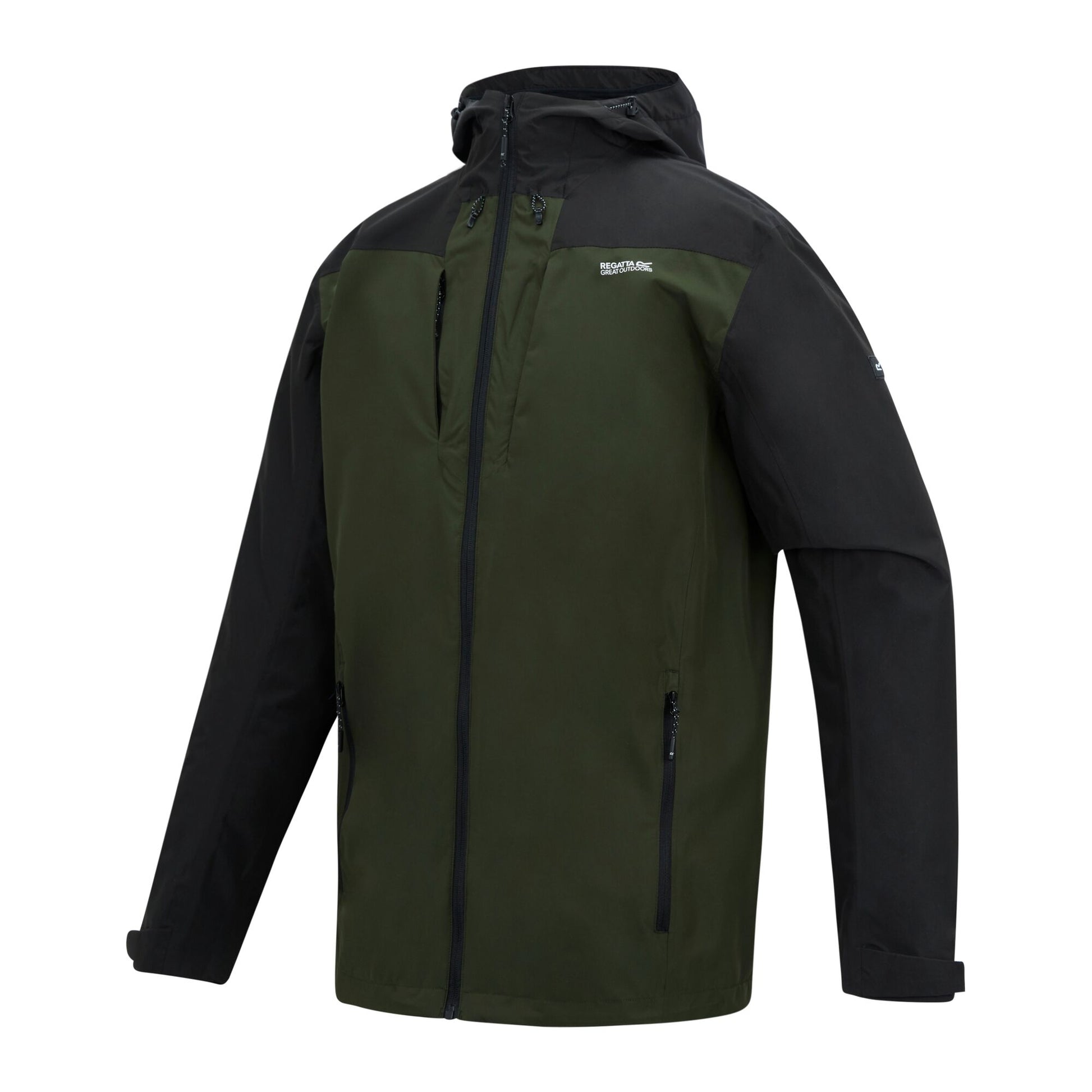Khaki Green-Black - Side - Regatta Mens Calderdale Colour Block Waterproof Jacket