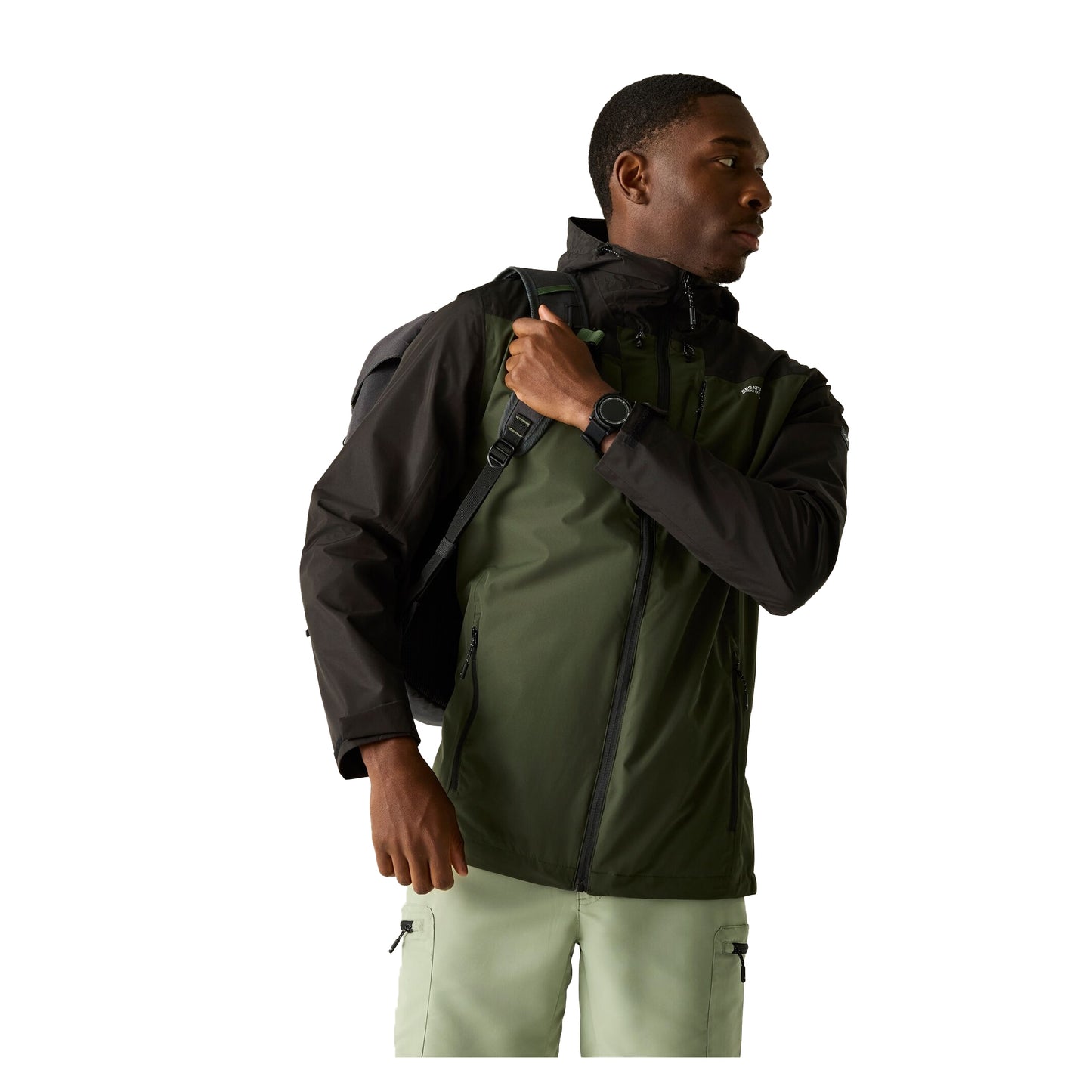 Khaki Green-Black - Lifestyle - Regatta Mens Calderdale Colour Block Waterproof Jacket