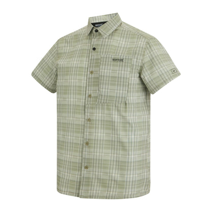 Light Sage - Side - Regatta Mens Checked Insect Repellent Short-Sleeved Travel Shirt