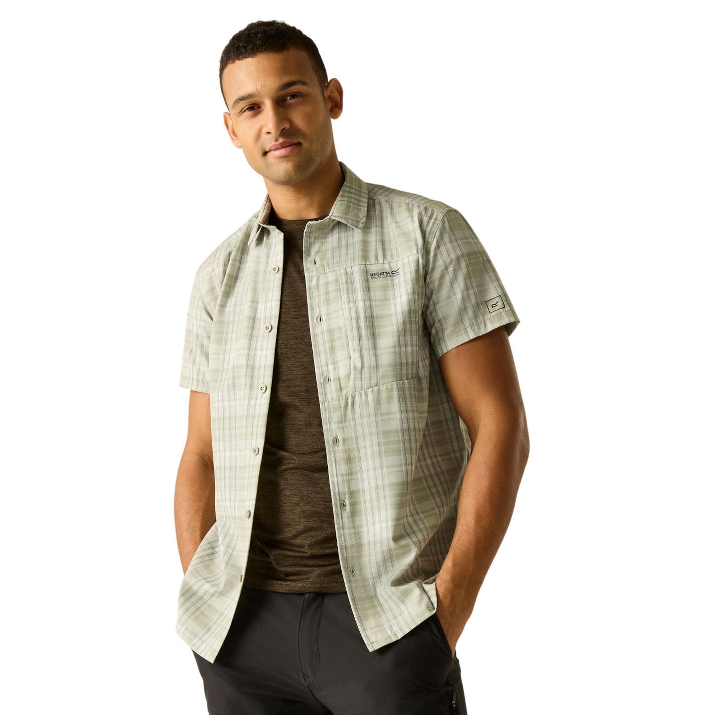 Light Sage - Lifestyle - Regatta Mens Checked Insect Repellent Short-Sleeved Travel Shirt