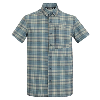 China Blue - Front - Regatta Mens Checked Insect Repellent Short-Sleeved Travel Shirt