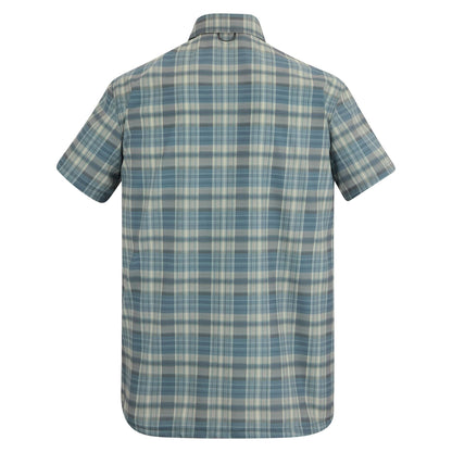 China Blue - Back - Regatta Mens Checked Insect Repellent Short-Sleeved Travel Shirt