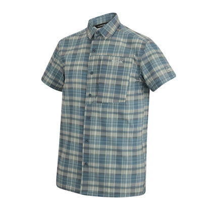 China Blue - Side - Regatta Mens Checked Insect Repellent Short-Sleeved Travel Shirt