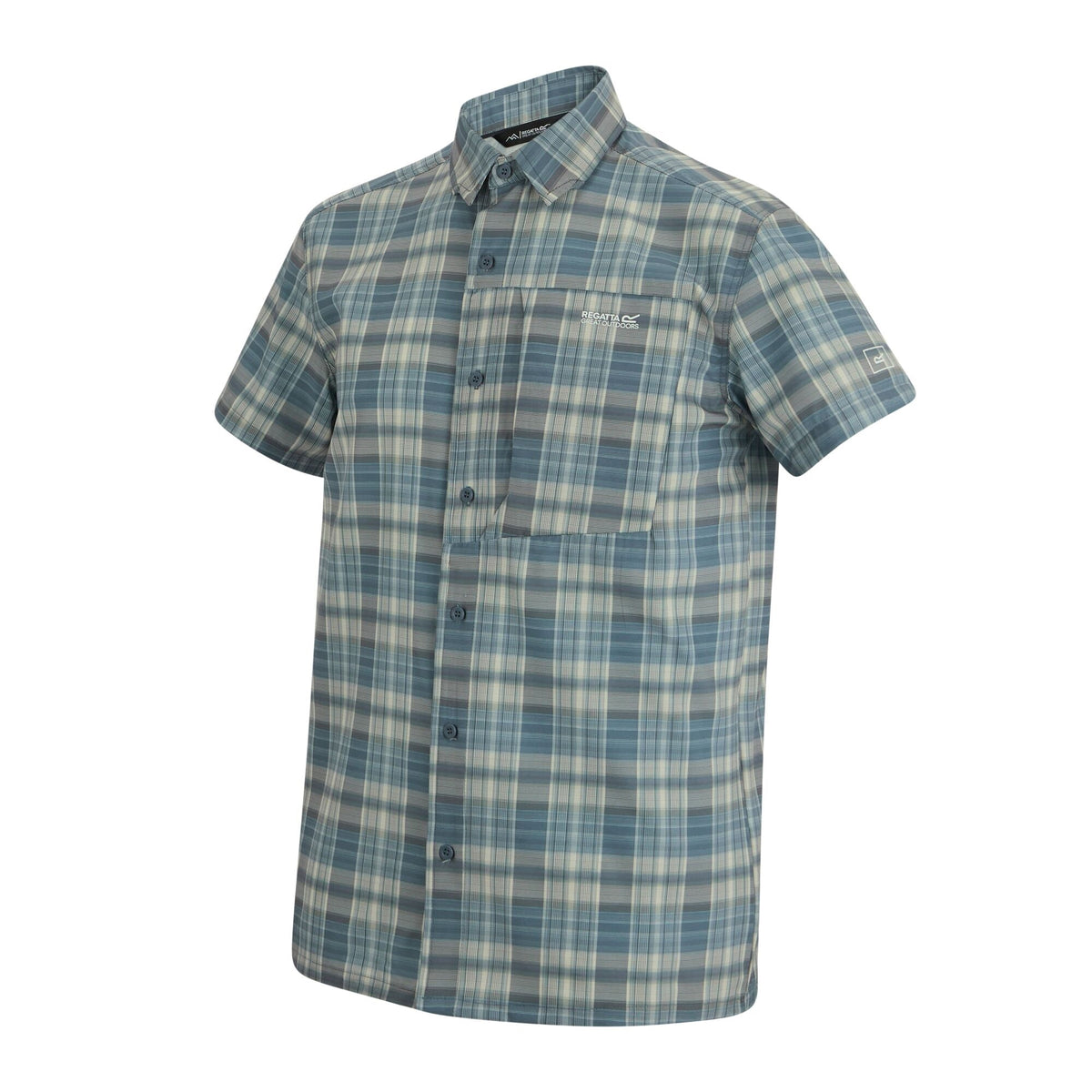 China Blue - Side - Regatta Mens Checked Insect Repellent Short-Sleeved Travel Shirt