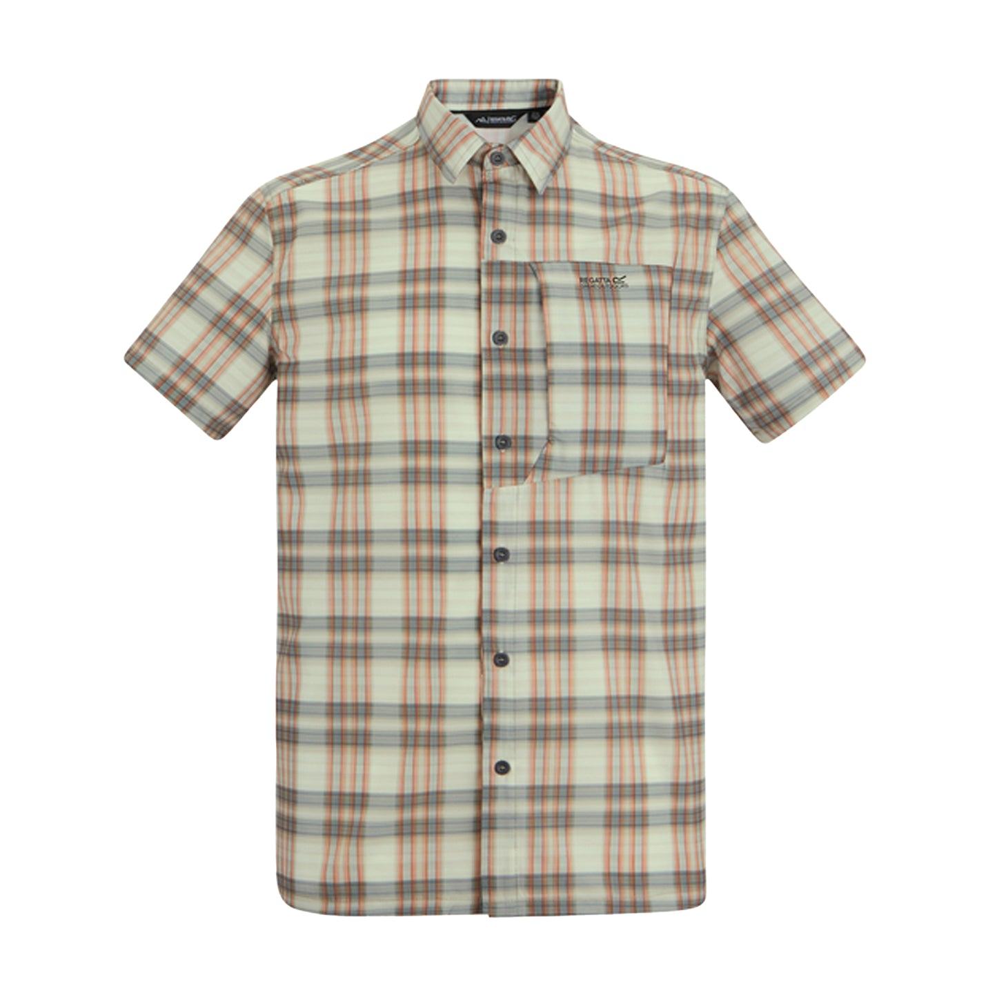 Stone White - Front - Regatta Mens Checked Insect Repellent Short-Sleeved Travel Shirt