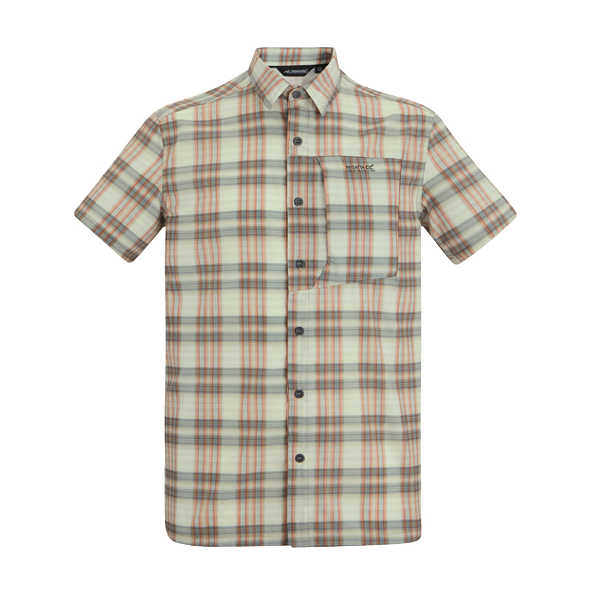 Stone White - Front - Regatta Mens Checked Insect Repellent Short-Sleeved Travel Shirt