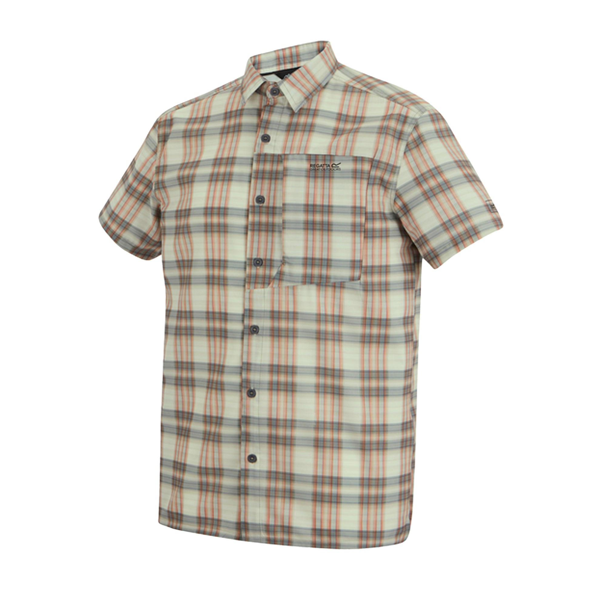 Stone White - Side - Regatta Mens Checked Insect Repellent Short-Sleeved Travel Shirt