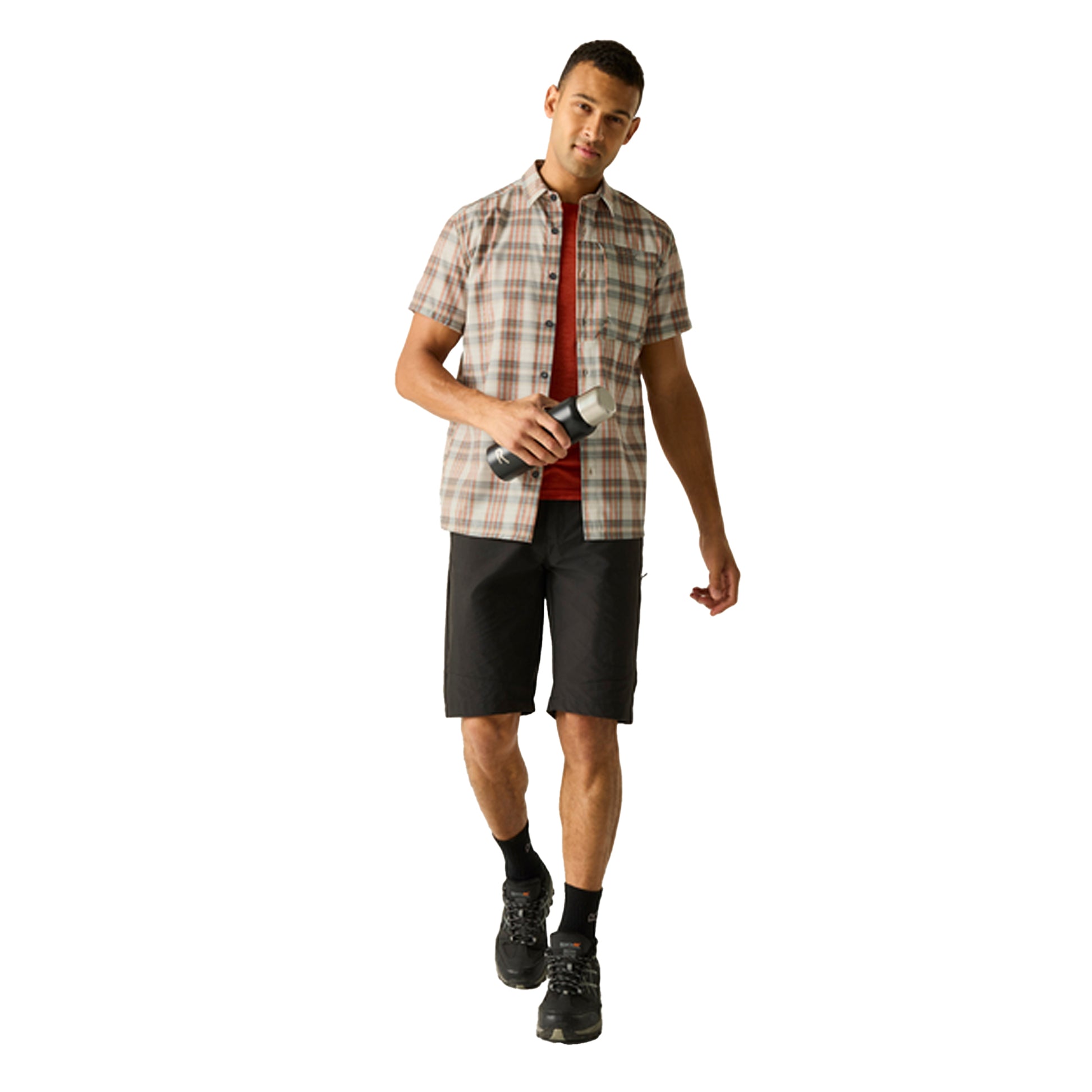 Stone White - Lifestyle - Regatta Mens Checked Insect Repellent Short-Sleeved Travel Shirt