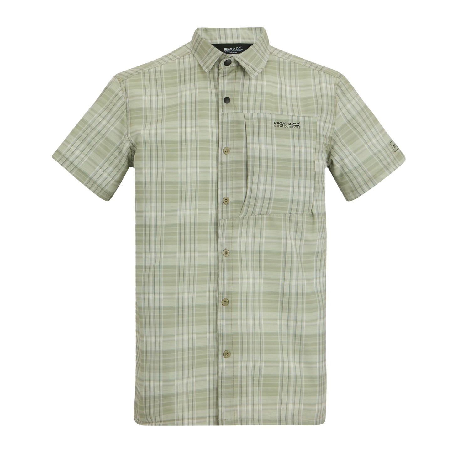 Light Sage - Front - Regatta Mens Checked Insect Repellent Short-Sleeved Travel Shirt