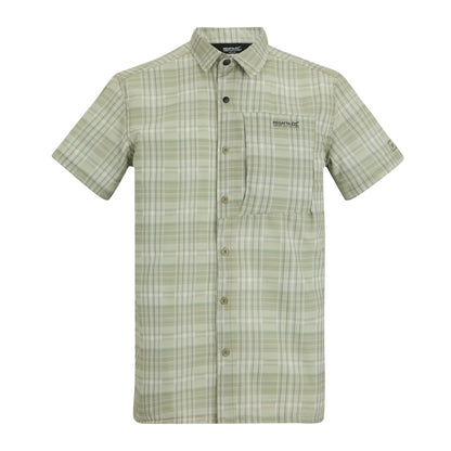 Light Sage - Front - Regatta Mens Checked Insect Repellent Short-Sleeved Travel Shirt
