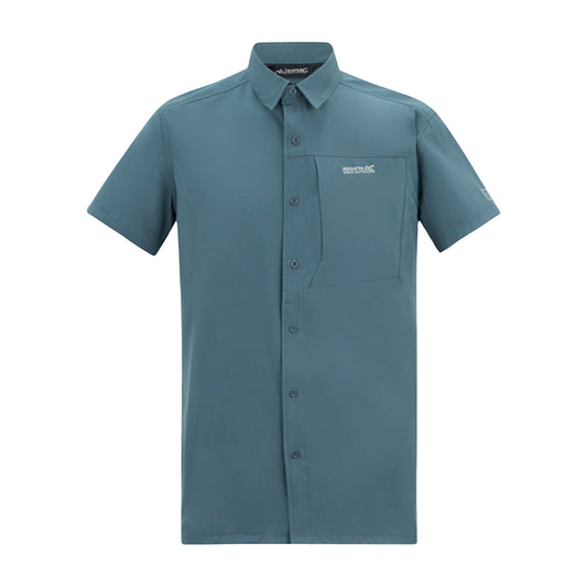 China Blue - Front - Regatta Mens Insect Repellent Short-Sleeved Travel Shirt