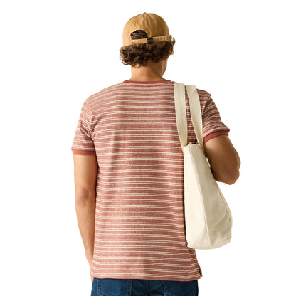 Brick-White Stone - Pack Shot - Regatta Mens Benlin Striped T-Shirt