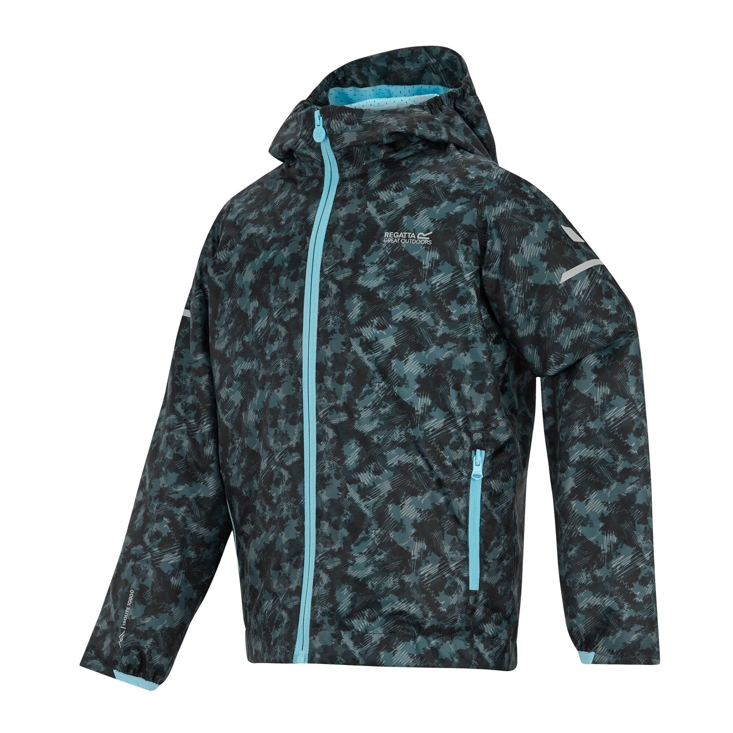 China Blue - Side - Regatta Childrens-Kids Lever II Scratched Camo Waterproof Jacket