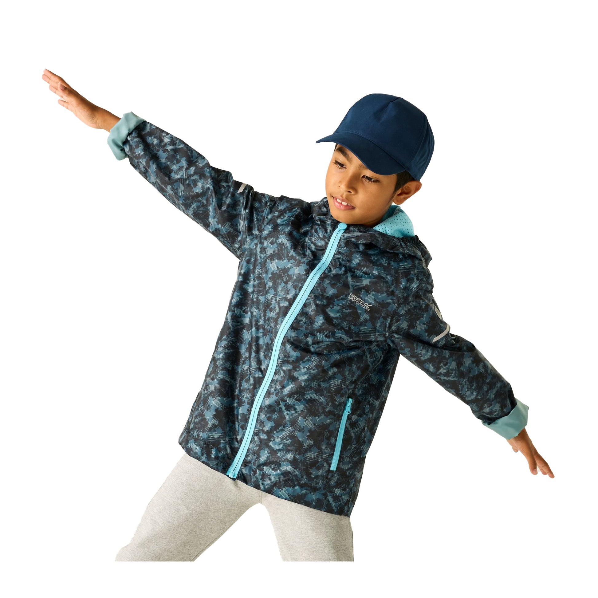 China Blue - Lifestyle - Regatta Childrens-Kids Lever II Scratched Camo Waterproof Jacket