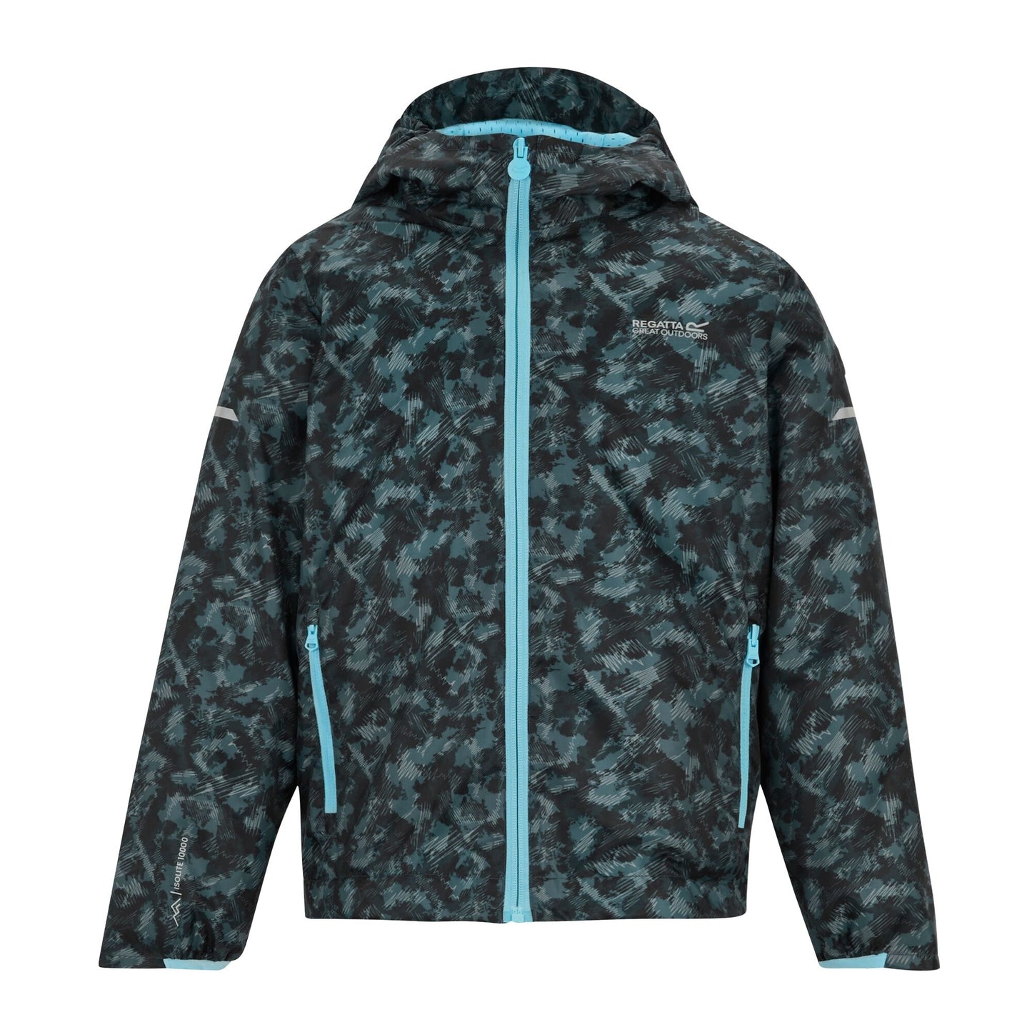 China Blue - Front - Regatta Childrens-Kids Lever II Scratched Camo Waterproof Jacket