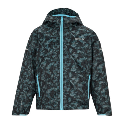 China Blue - Front - Regatta Childrens-Kids Lever II Scratched Camo Waterproof Jacket