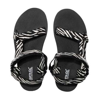 Black-White - Lifestyle - Regatta Womens-Ladies Zebra Print Sandals