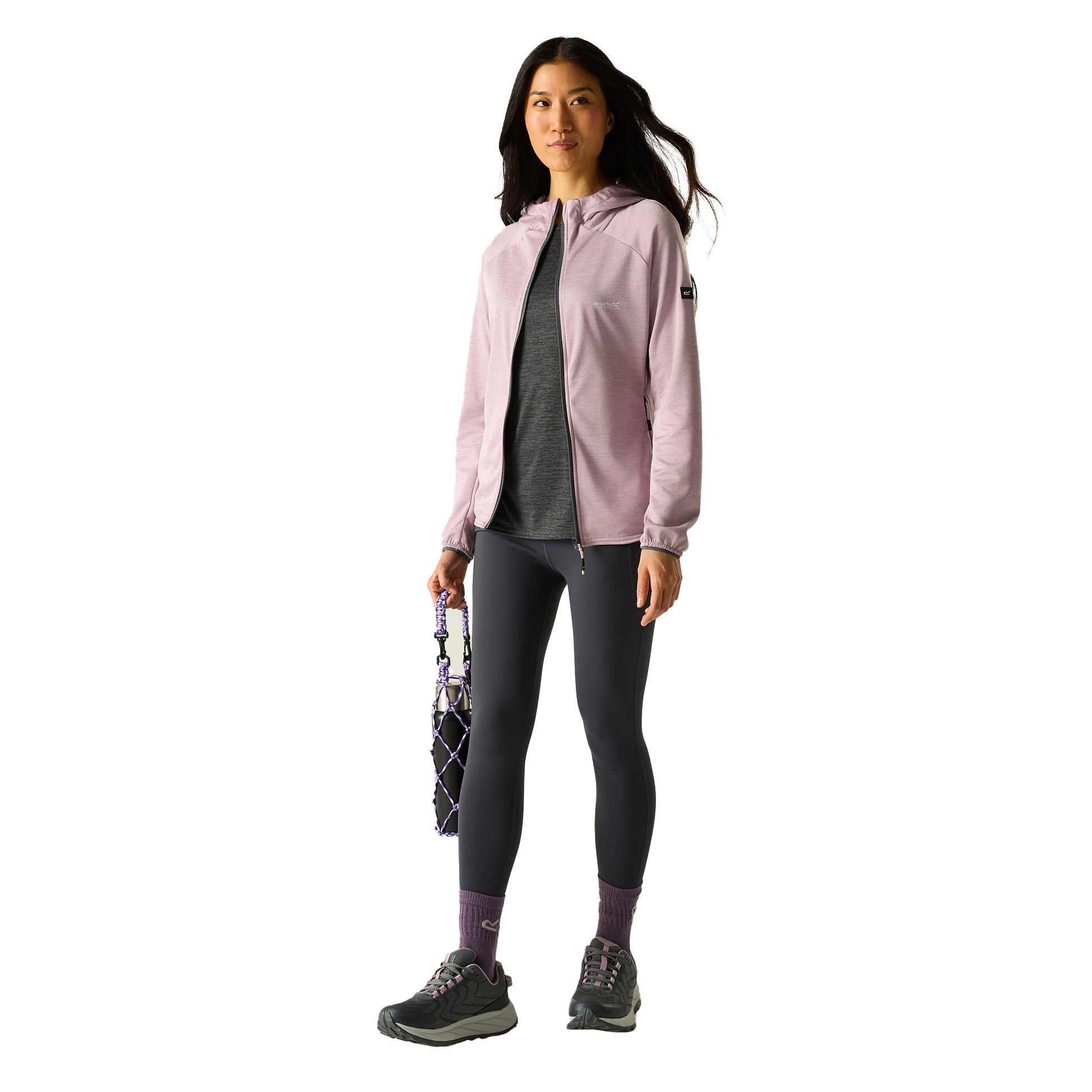 Powder Lilac - Pack Shot - Regatta Womens-Ladies Ferna Stretch Hooded Fleece Jacket